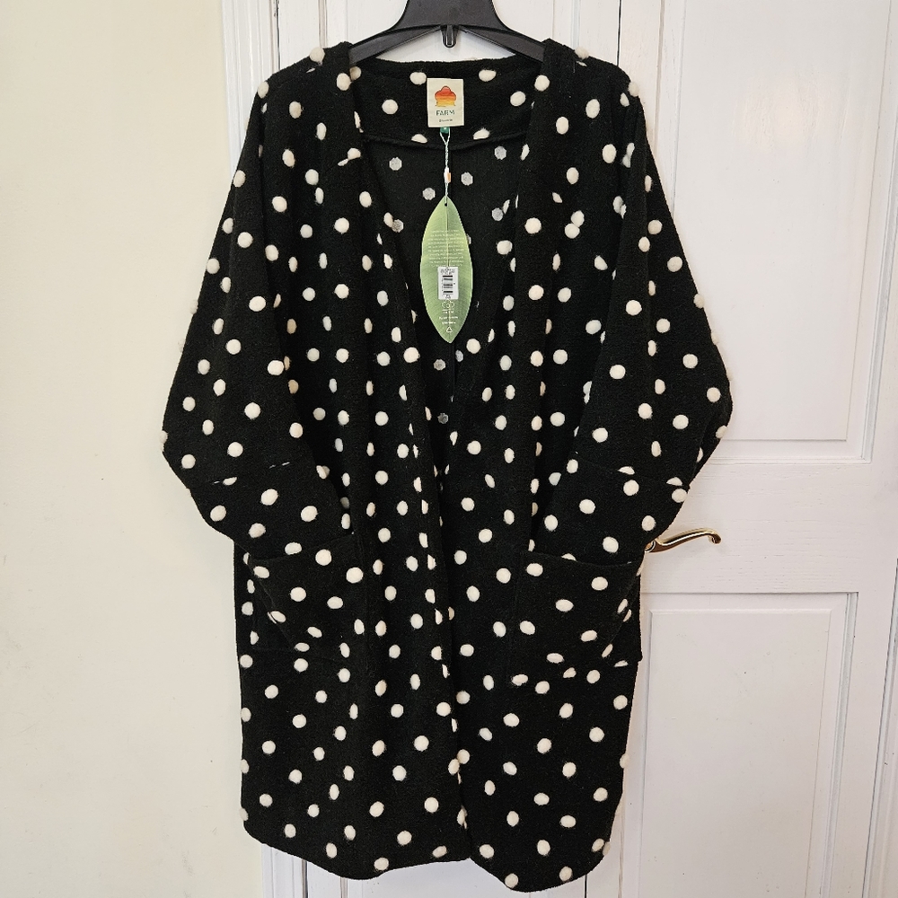 NWOT FARM Rio polka dots fleece oversized cardigan/ coat size M